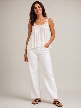Wilfred Crochet Yoke Sleeveless peasant Top in Ivory